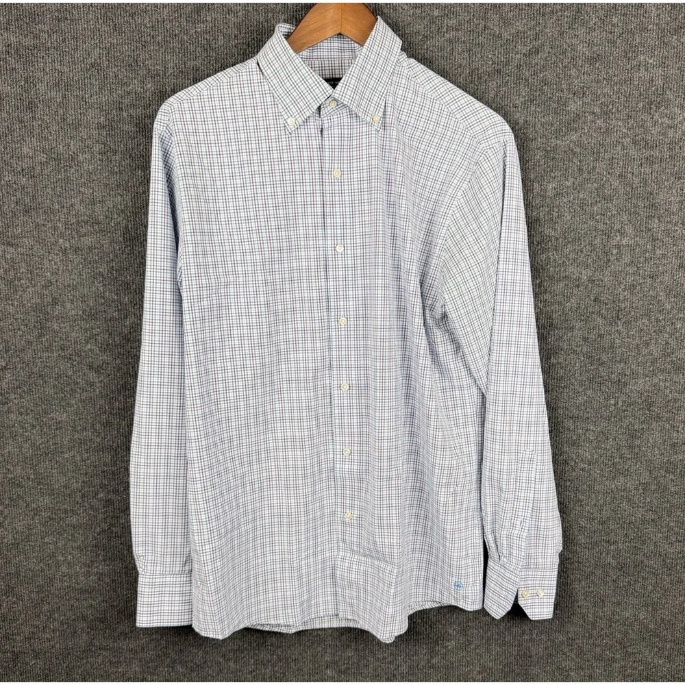 Peter Millar Crown Crafted Button Down Shirt Medium M Blue Red Check Plaid